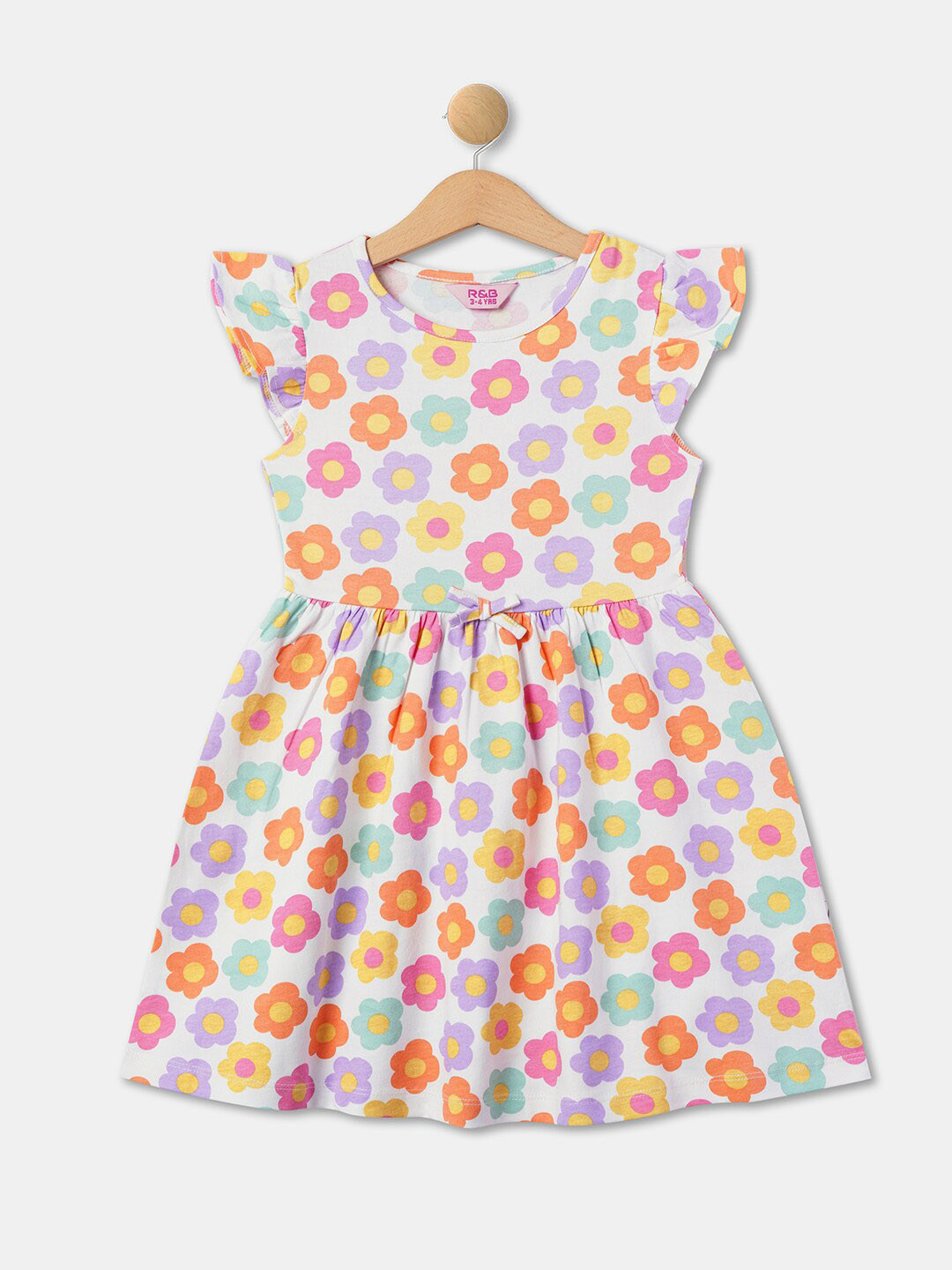 

R&B Girls Floral Printed Pure Cotton Fit & Flare Dress, White