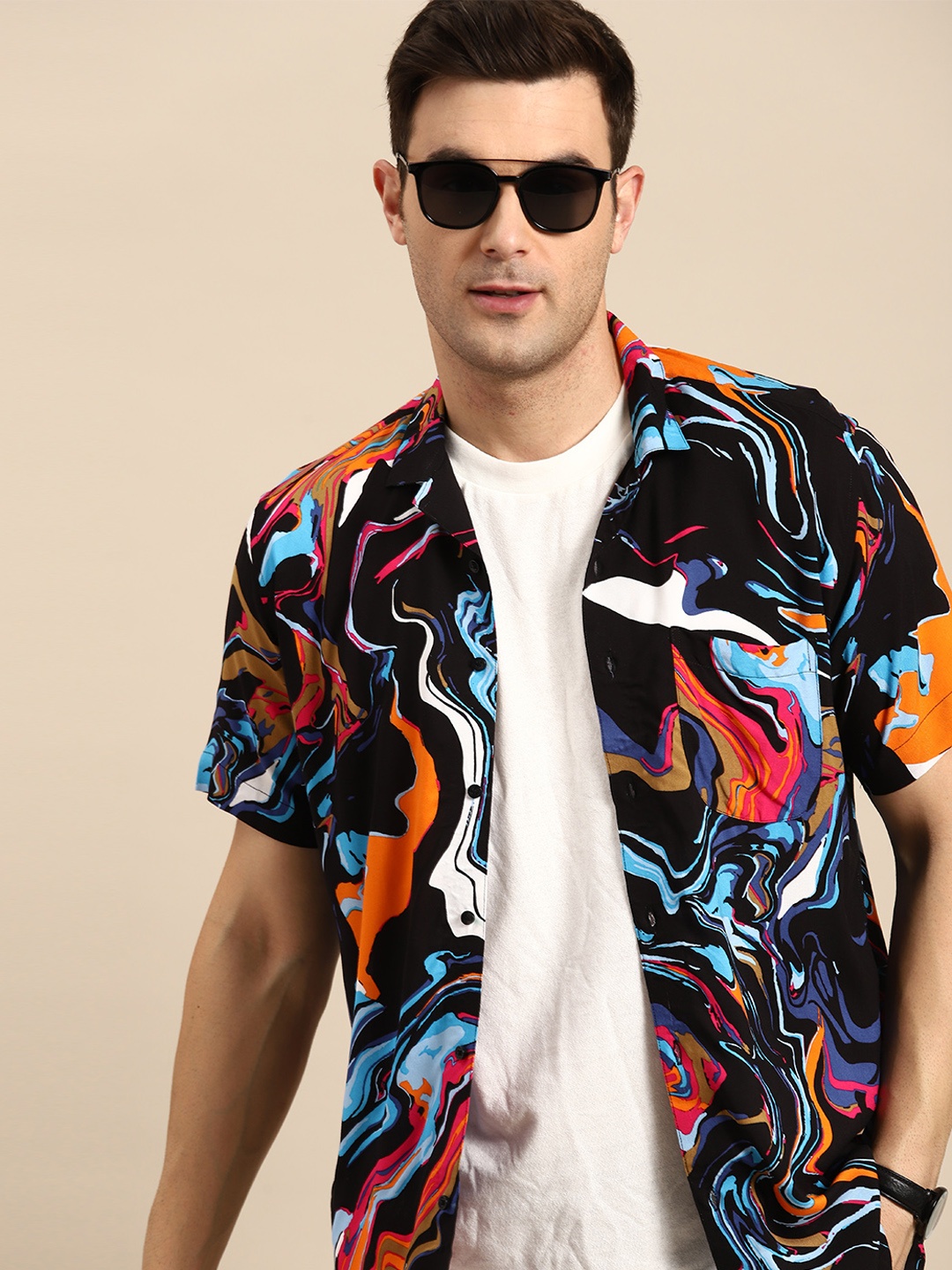 

DENNISON Smart Block Printed Casual Shirt, Black