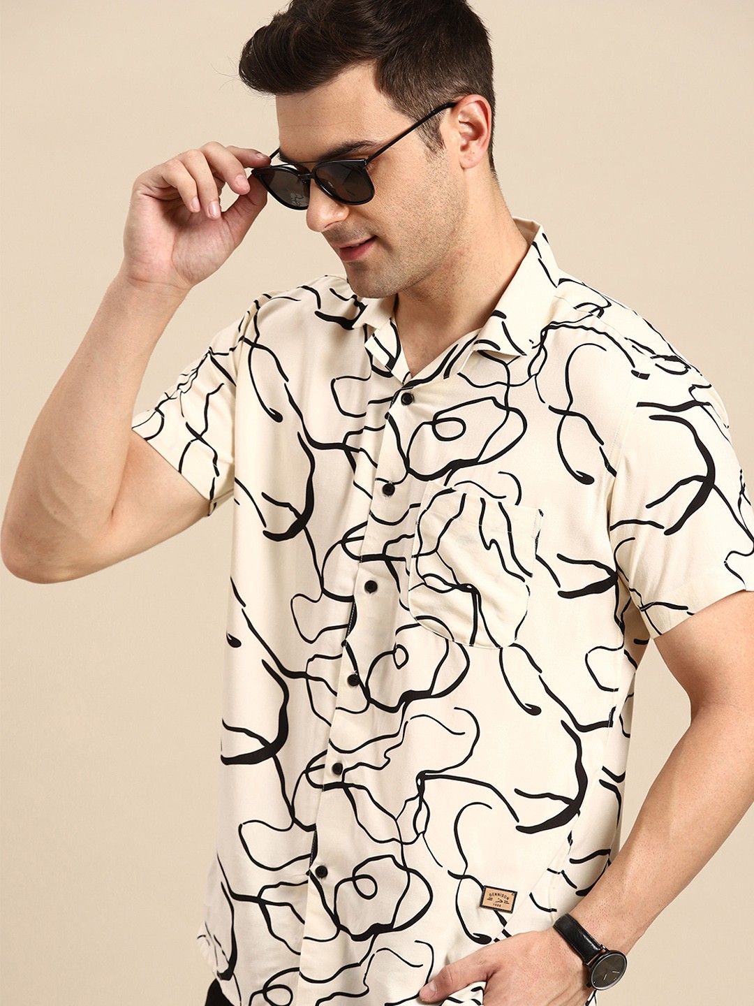 

DENNISON Smart Block Printed Casual Shirt, Cream