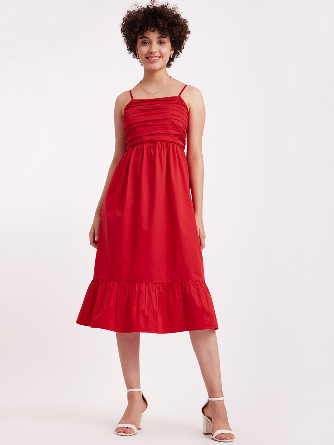 

FableStreet Shoulder Straps Fit & Flare Midi Dress, Red