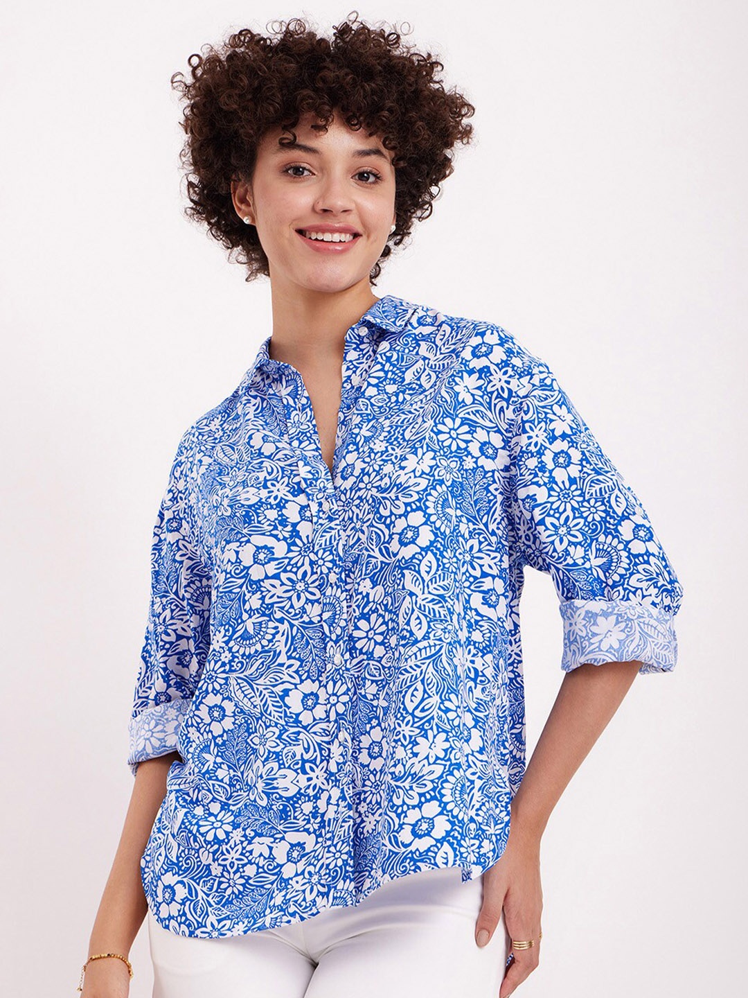 

FableStreet Floral Opaque Printed Casual Shirt, Blue