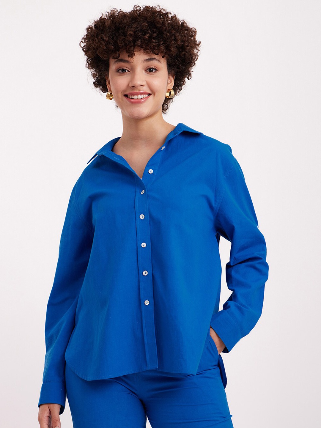 

FableStreet Spread Collar Opaque Casual Shirt, Blue