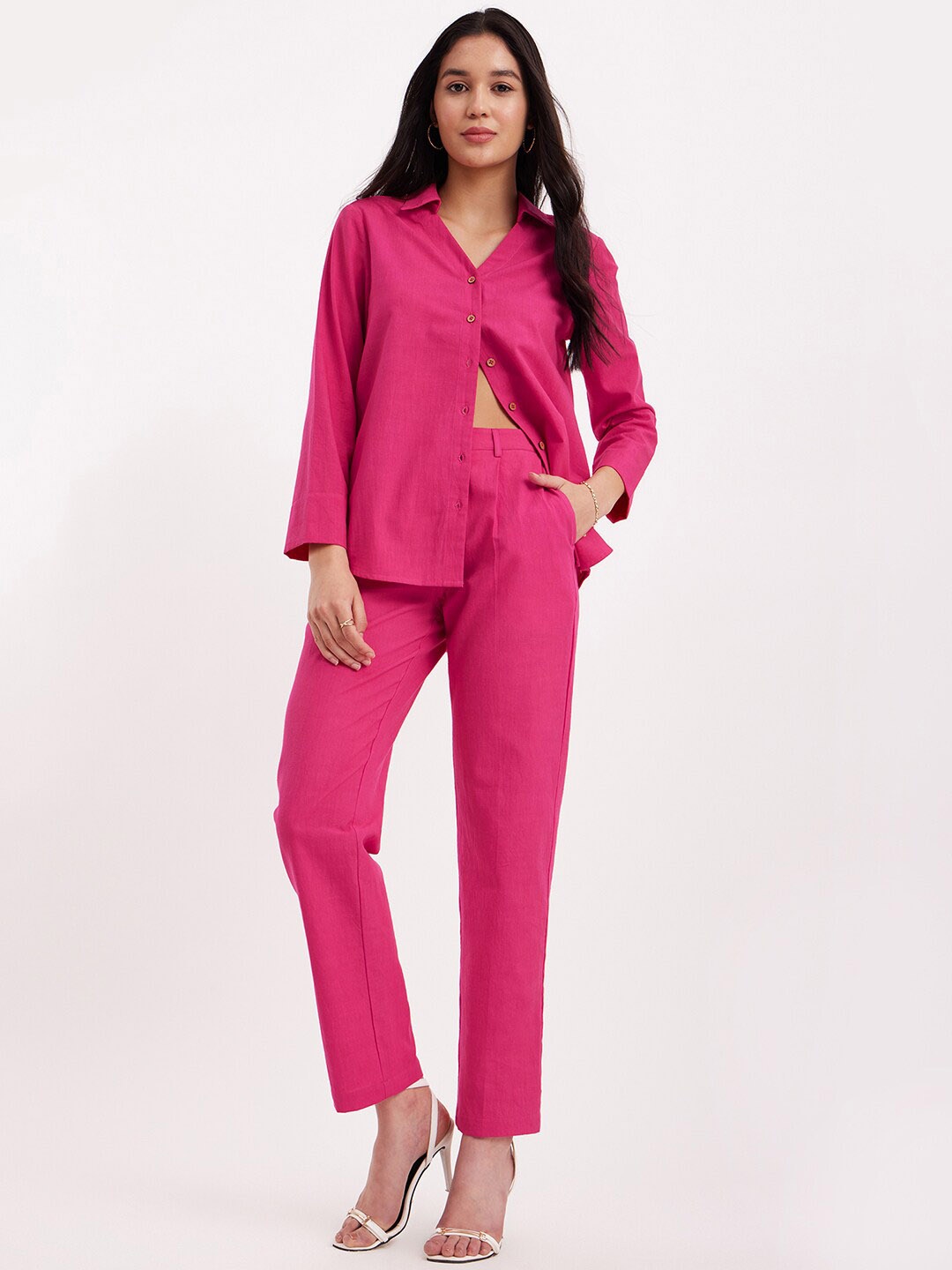 

FableStreet Linen Shirt With Trousers, Fuchsia