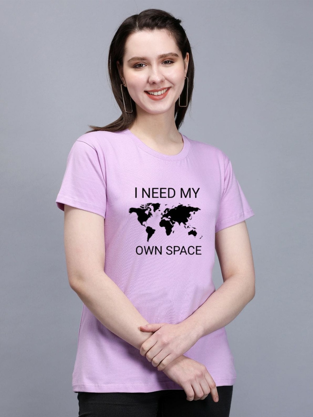 

TRENDY RABBIT Typography Printed Cotton T-shirt, Lavender
