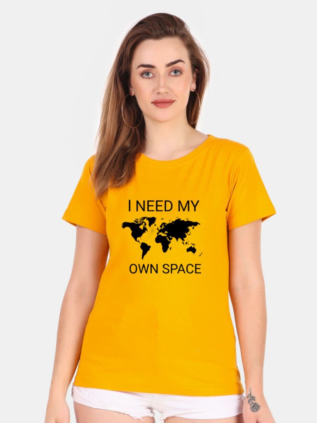 

TRENDY RABBIT Typography Printed Cotton T-shirt, Mustard