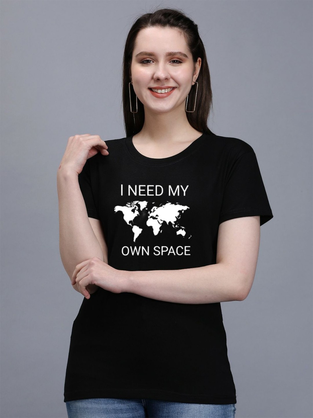 

TRENDY RABBIT Typography Printed Cotton T-shirt, Black