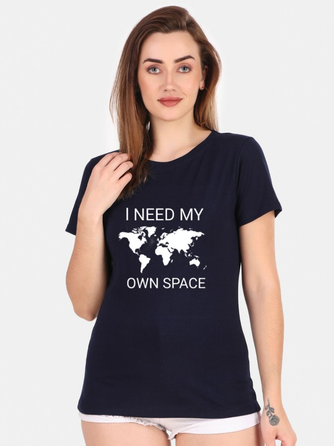 

TRENDY RABBIT Typography Printed Cotton T-shirt, Navy blue