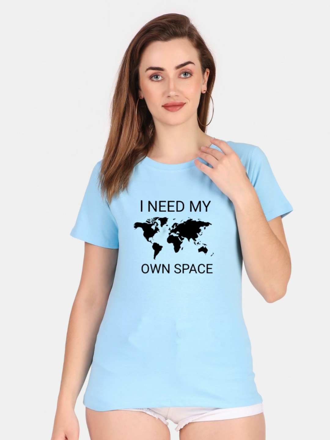

TRENDY RABBIT Typography Printed Cotton T-shirt, Blue