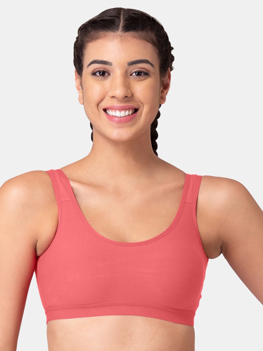 

Tweens Non Padded All Day Comfort Full Coverage Training or Gym Medium Support Bra, Coral