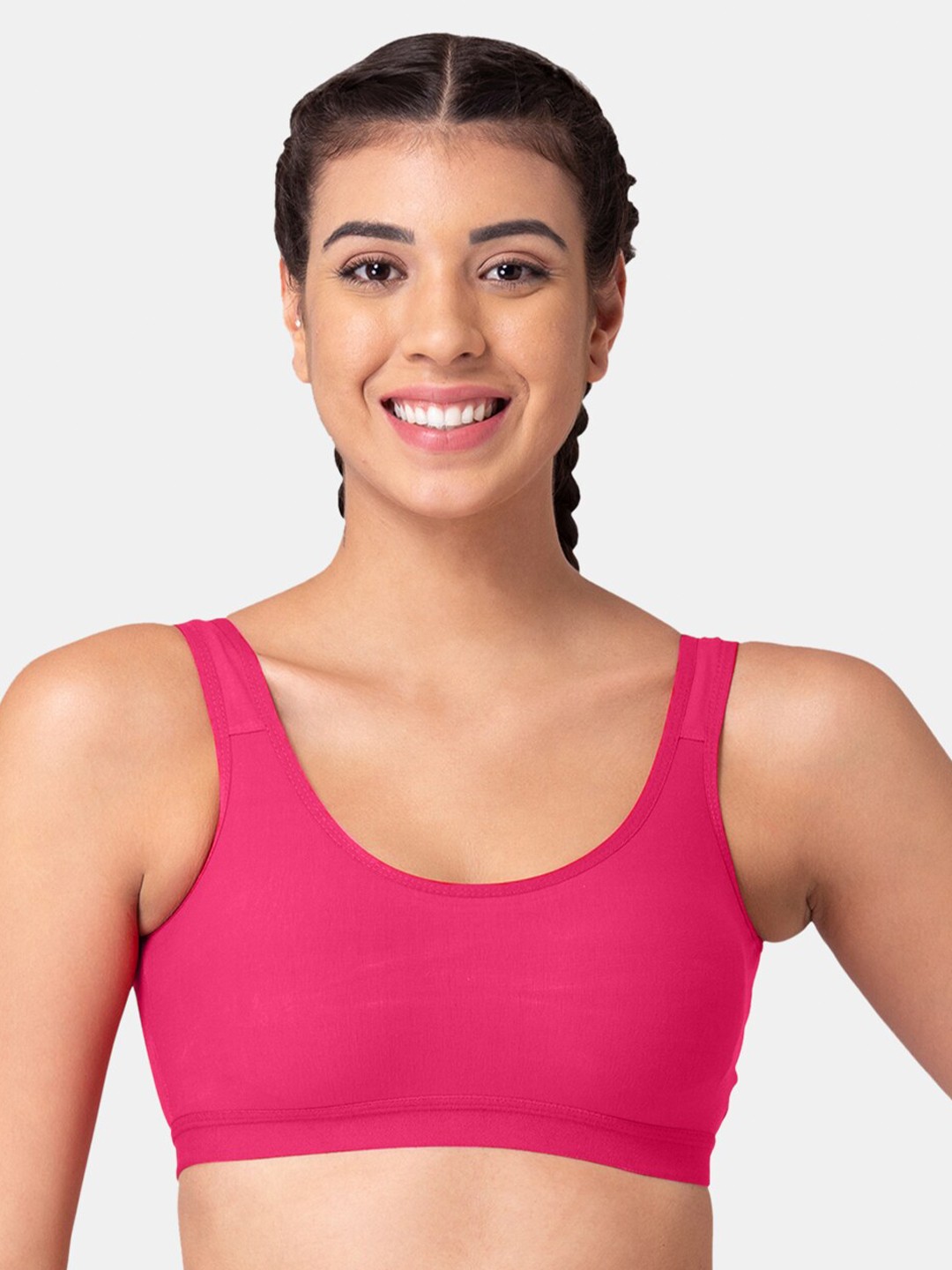 

Tweens Full Coverage Racer-Back Seamless Non-Padded Slip-on Workout Sports Bra, Pink