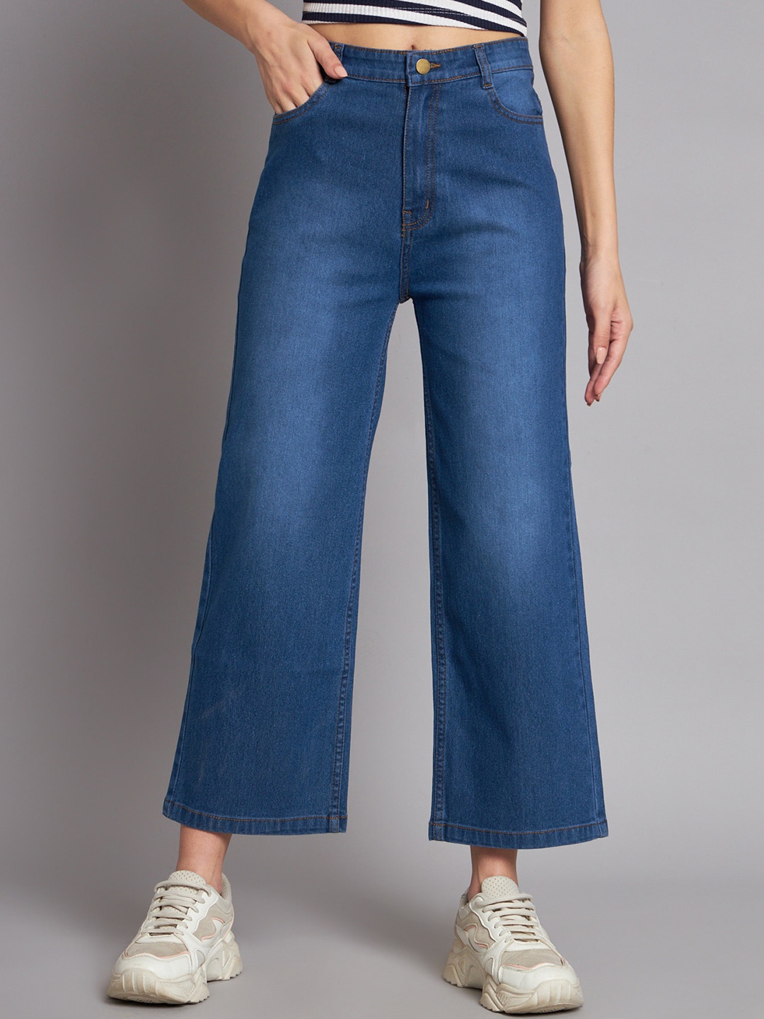 

GUTI Women Flared High-Rise Light Fade Clean Look Stretchable Jeans, Blue