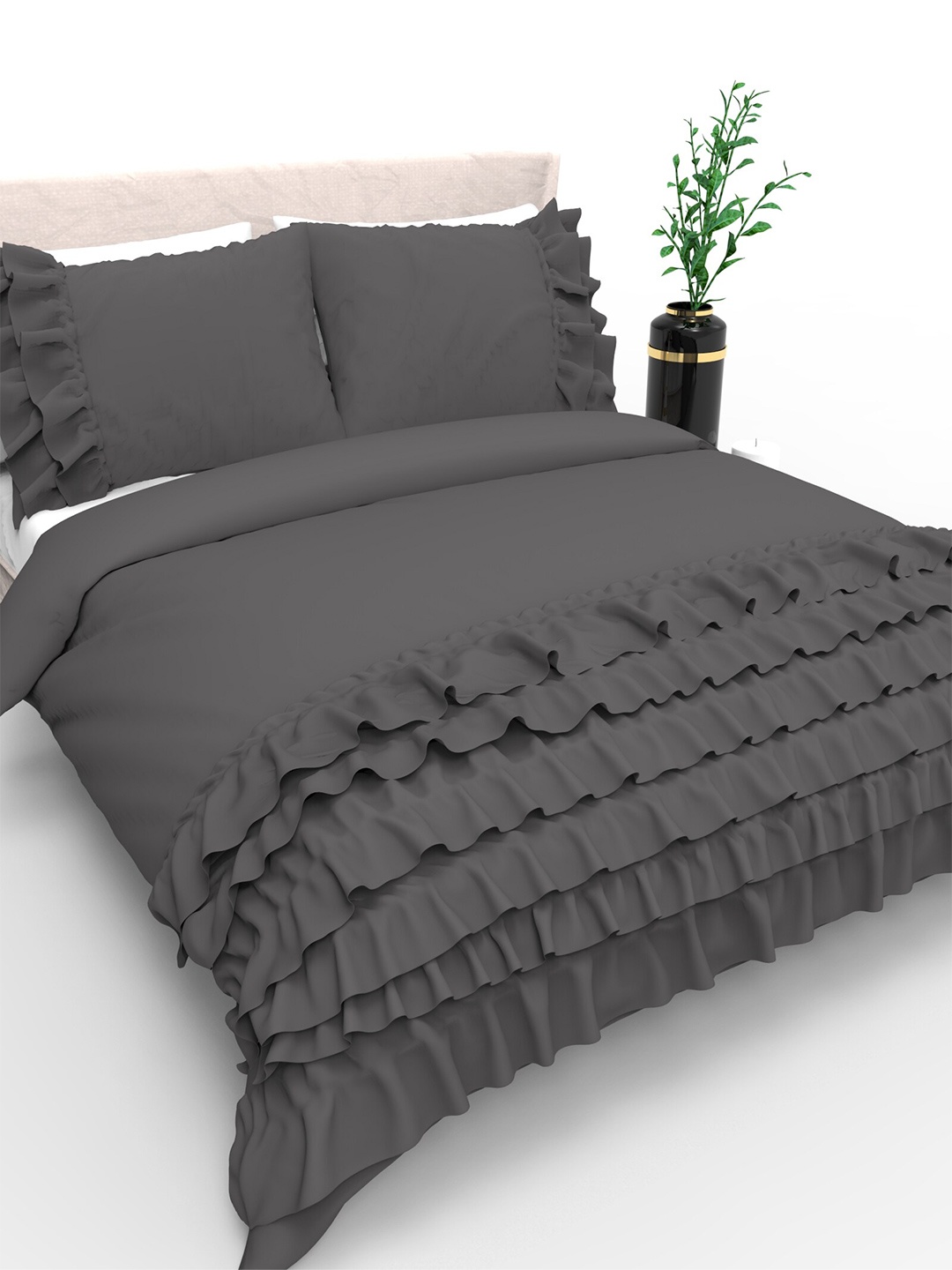 

THE WHITE MOSS River Ruffles Grey Microfiber AC Room 150 GSM Double Bed Comforter