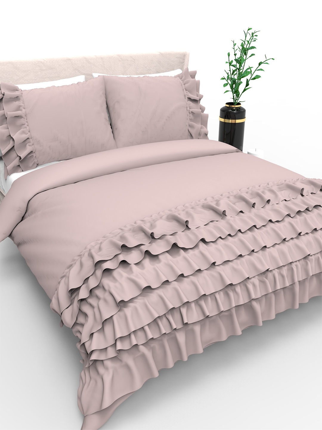 

THE WHITE MOSS River Ruffles Peach-Coloured AC Room 150 GSM Double Bed Comforter