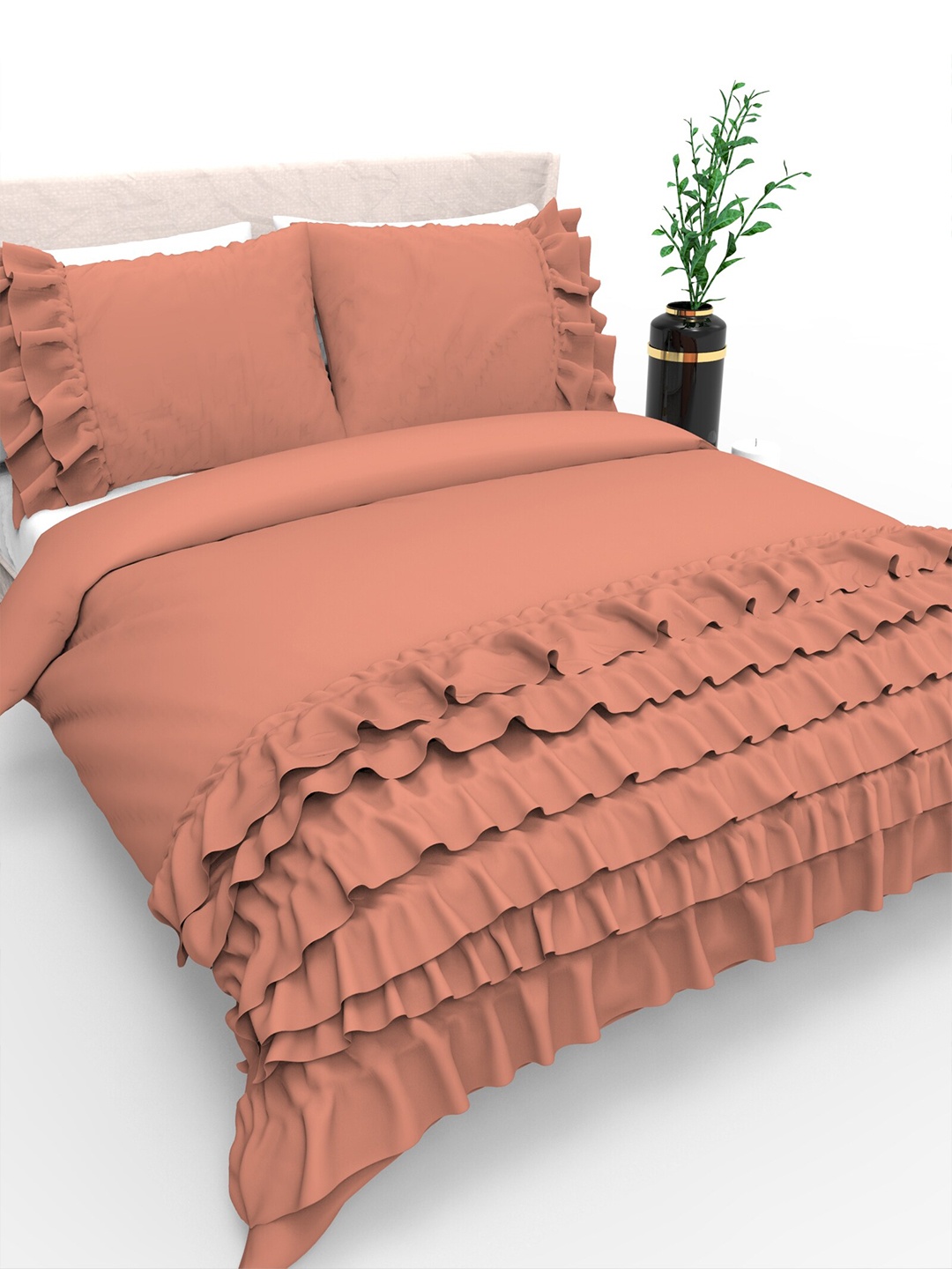 

THE WHITE MOSS River Ruffles Coral Microfiber AC Room 150 GSM Double Bed Comforter