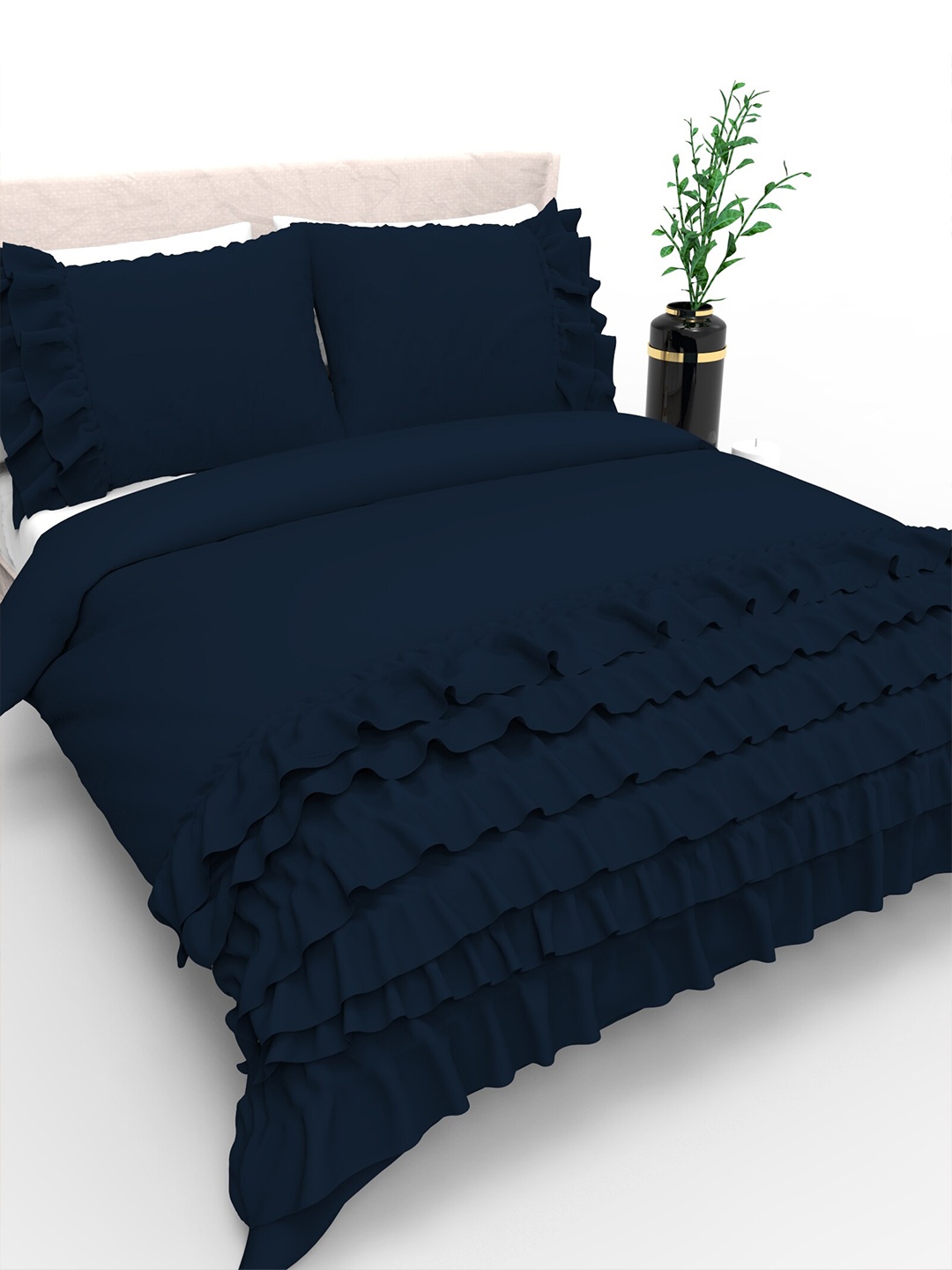 

THE WHITE MOSS River Ruffles Blue Microfiber AC Room 150 GSM Double Bed Comforter