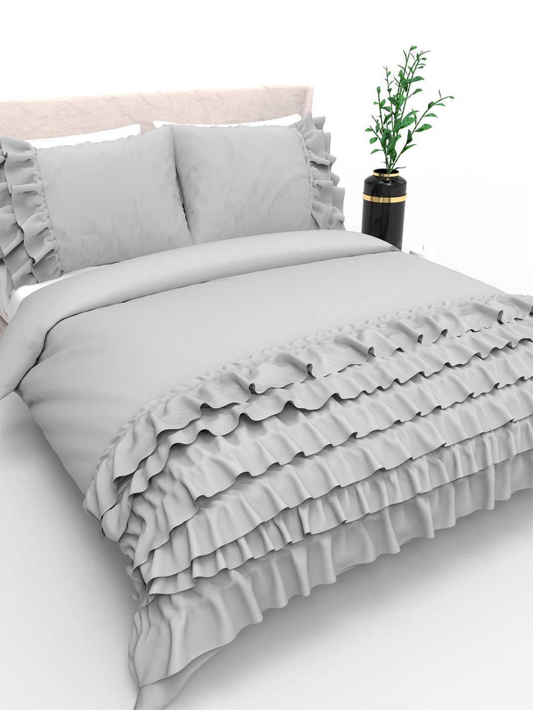 

THE WHITE MOSS River Ruffles Grey Microfiber AC Room 150 GSM Double Bed Comforter