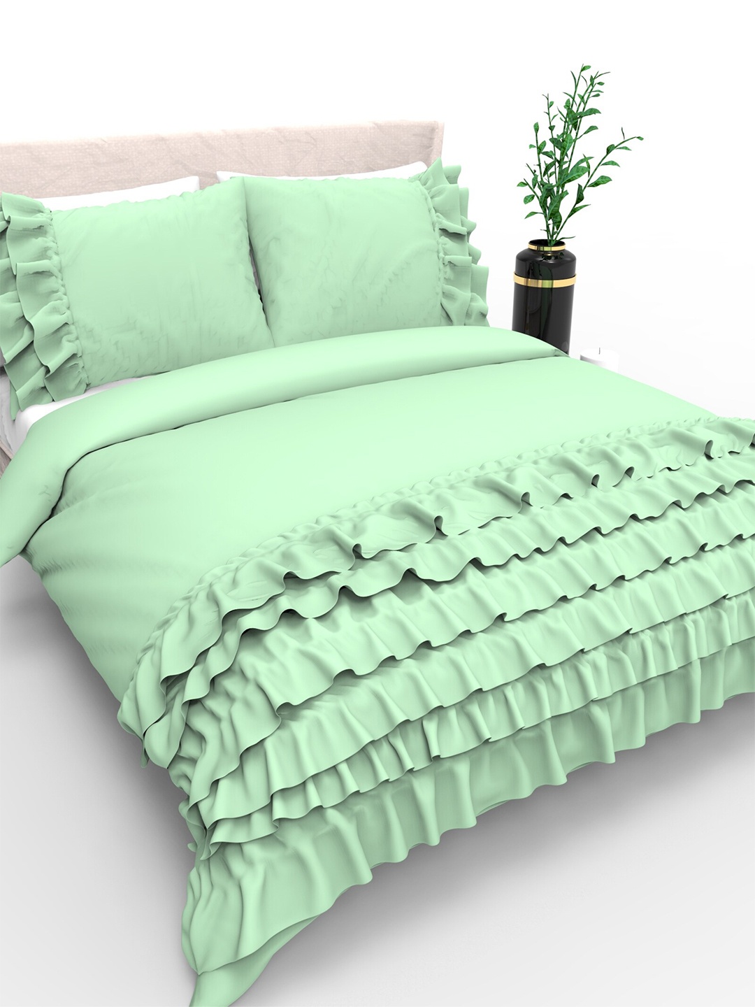 

THE WHITE MOSS River Ruffles Green Microfiber AC Room 150 GSM Double Bed Comforter