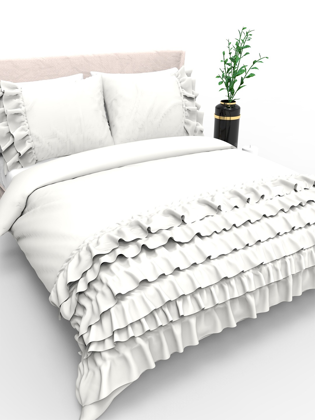 

THE WHITE MOSS River Ruffles White Microfiber AC Room 150 GSM Double Bed Comforter