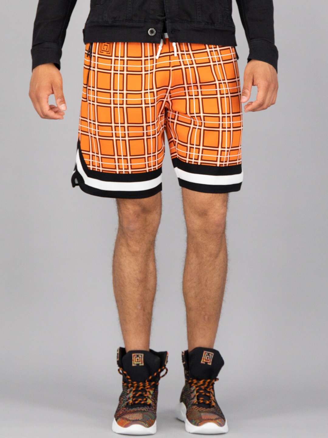 

FREESOUL Men Regular Fit Checked Shorts, Orange