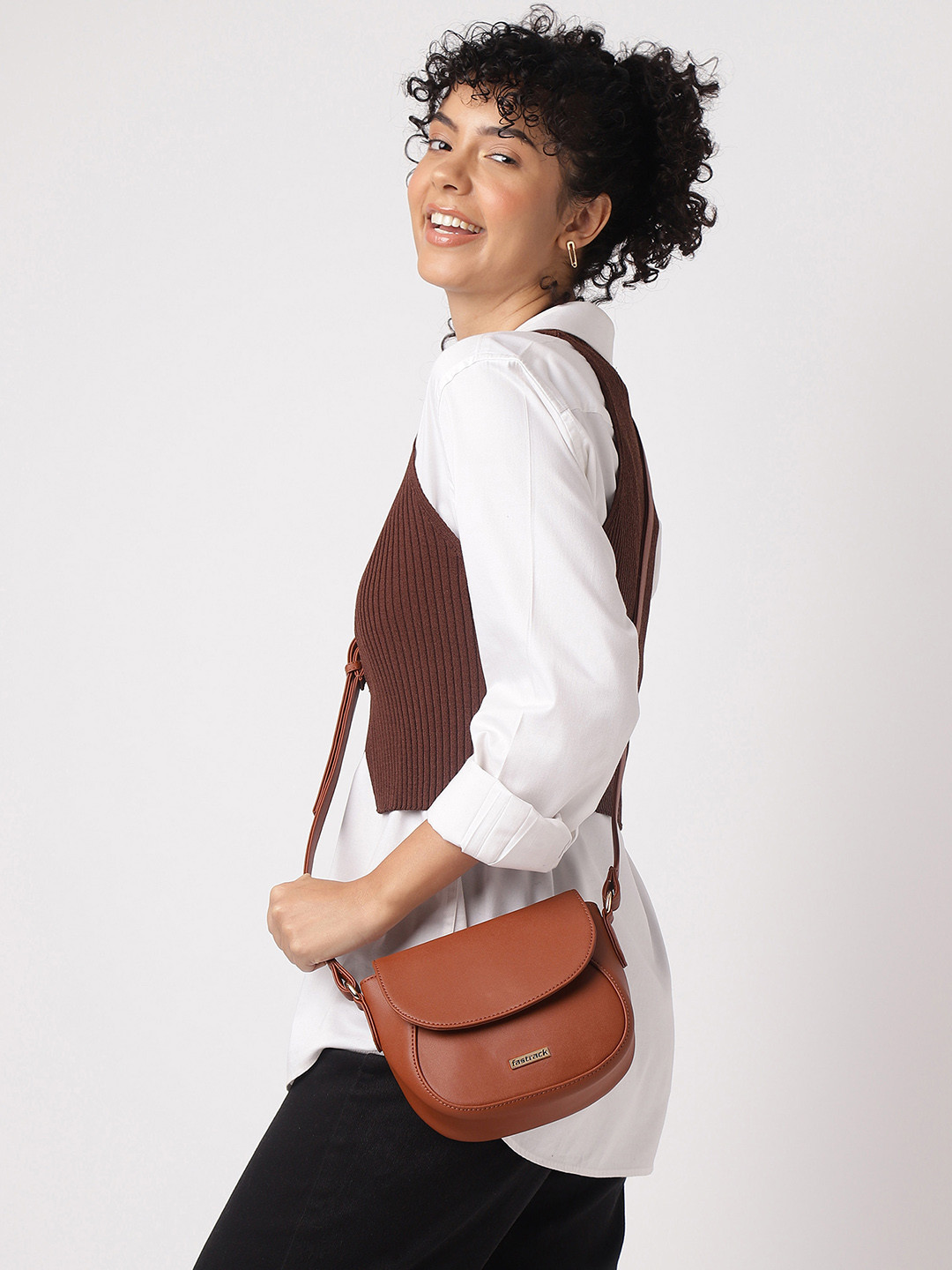 

Fastrack PU Structured Sling Bag, Tan