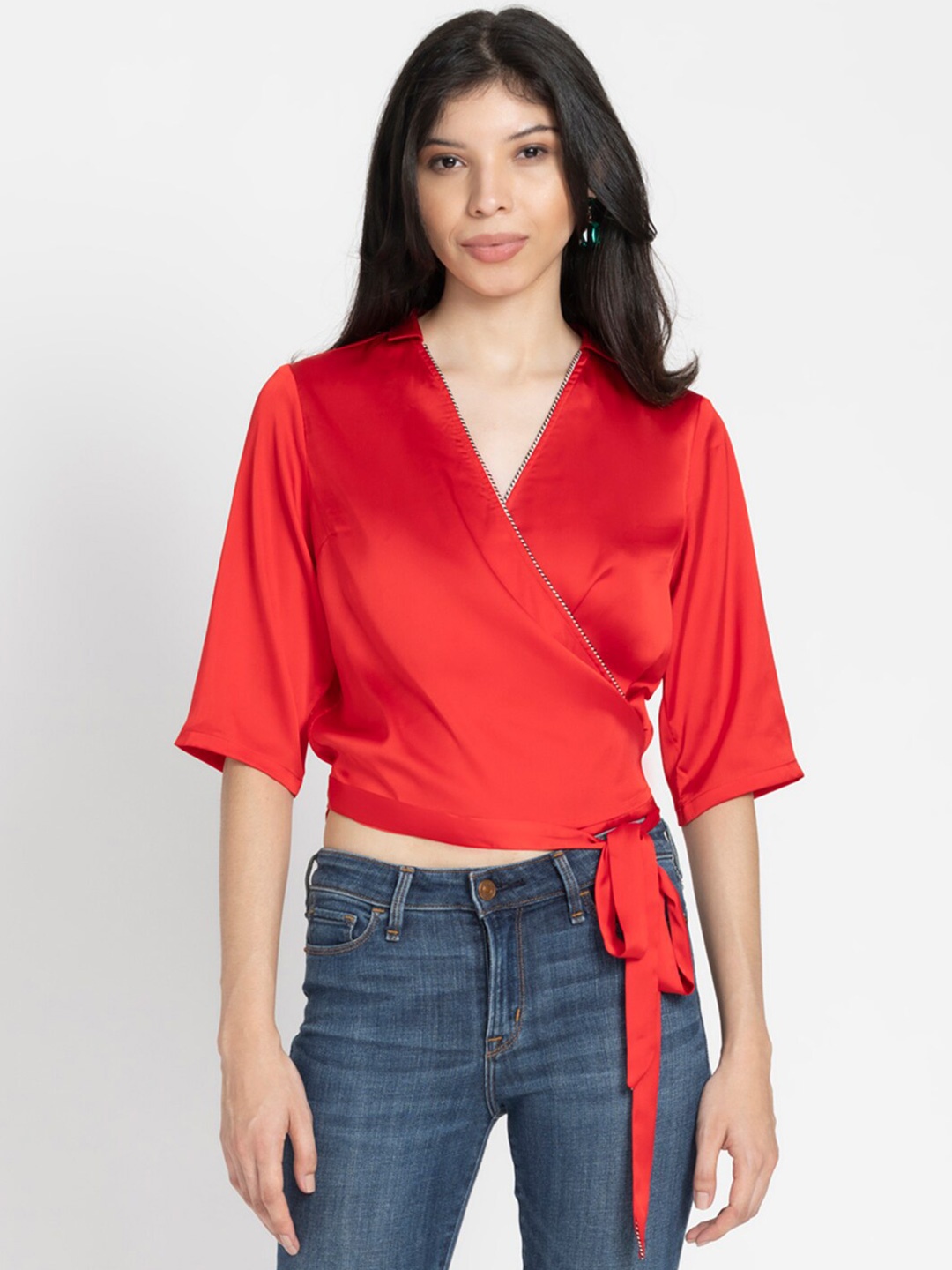 

SHAYE V-Neck Wrap Top, Red