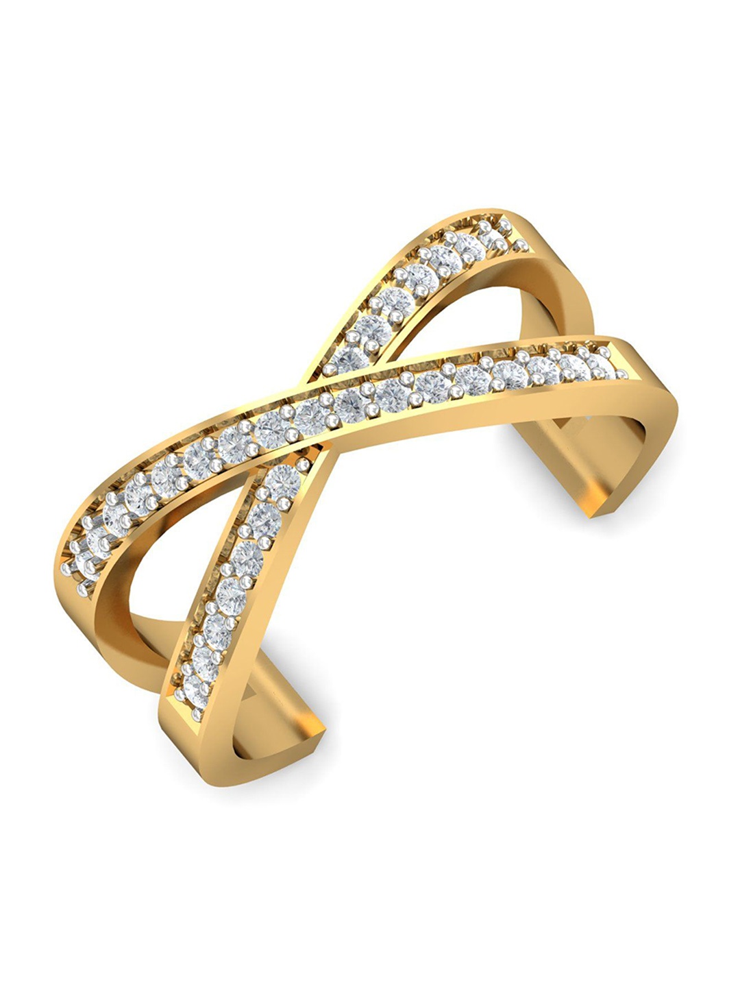 

KUBERBOX X Cross Open 18KT Gold Diamond Studded Finger Ring-3.96gm
