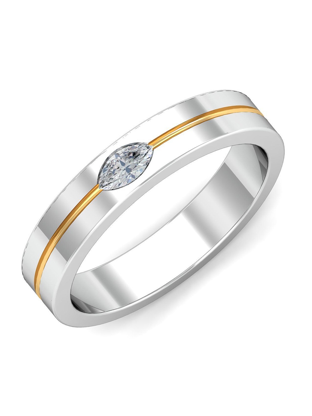 

KUBERBOX Angel Couple Band 18KT White Gold Diamond-Studded Ring- 5.29gm, Silver