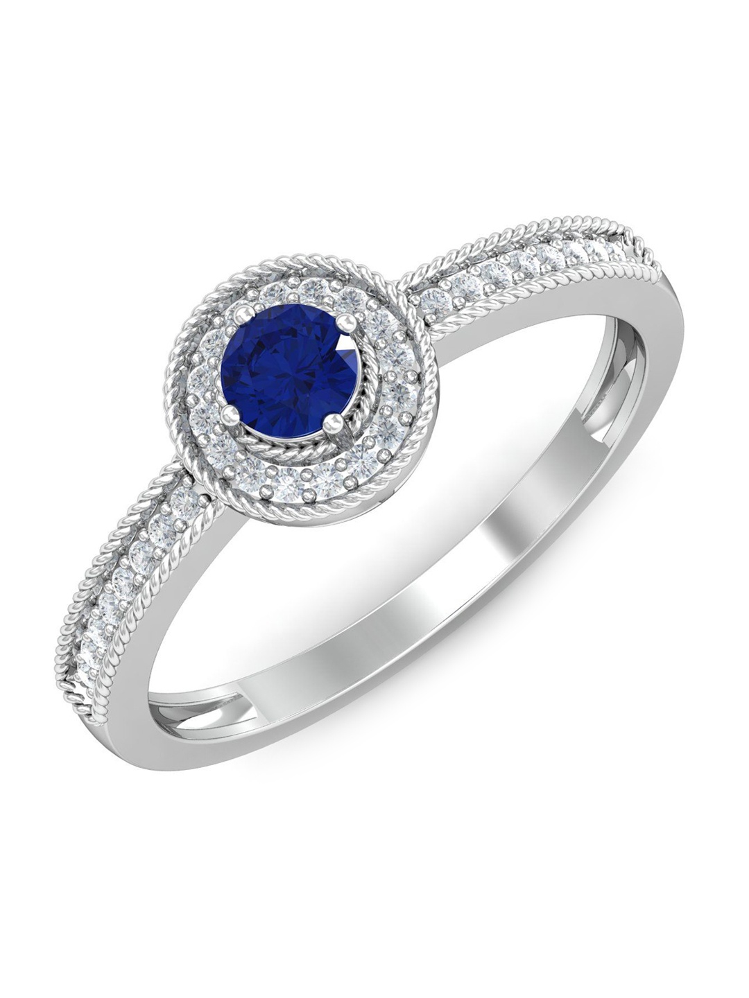 

KUBERBOX Glory 18KT White Gold Diamond-Studded Sapphire Finger Ring-2.7gm, Silver