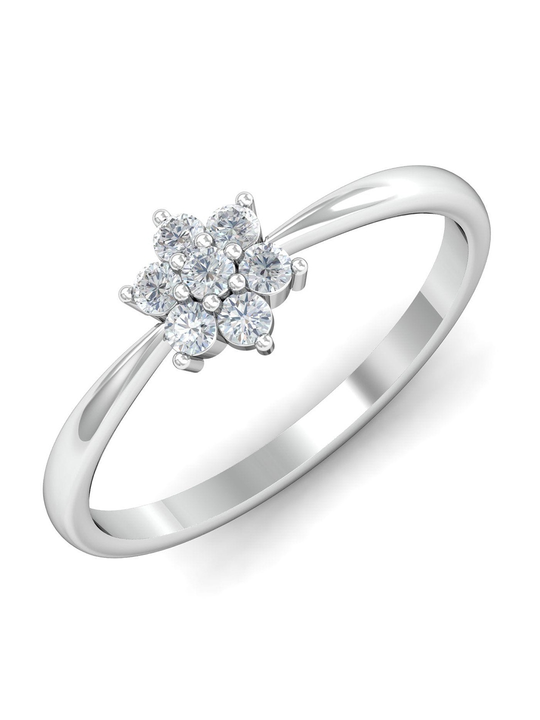 

KUBERBOX 18K White Gold Diamond Studded Flower Ring - 2.12 g, Silver