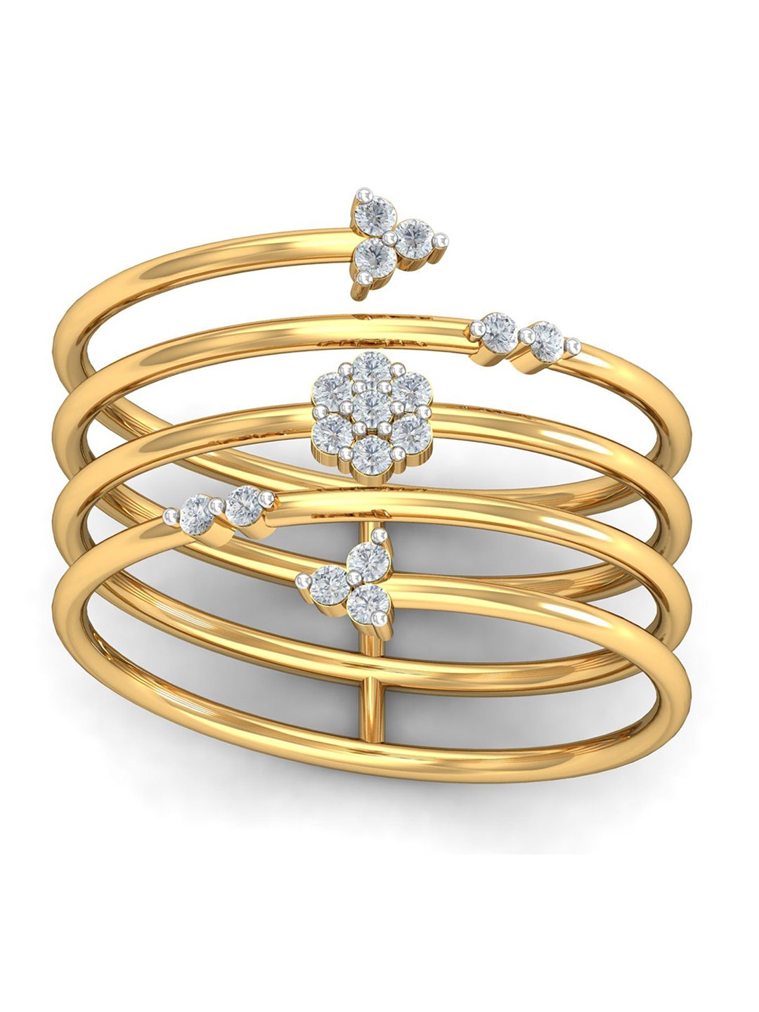 

KUBERBOX Spiral Spring 18KT Gold Diamond-Studded Ring-3.63gm