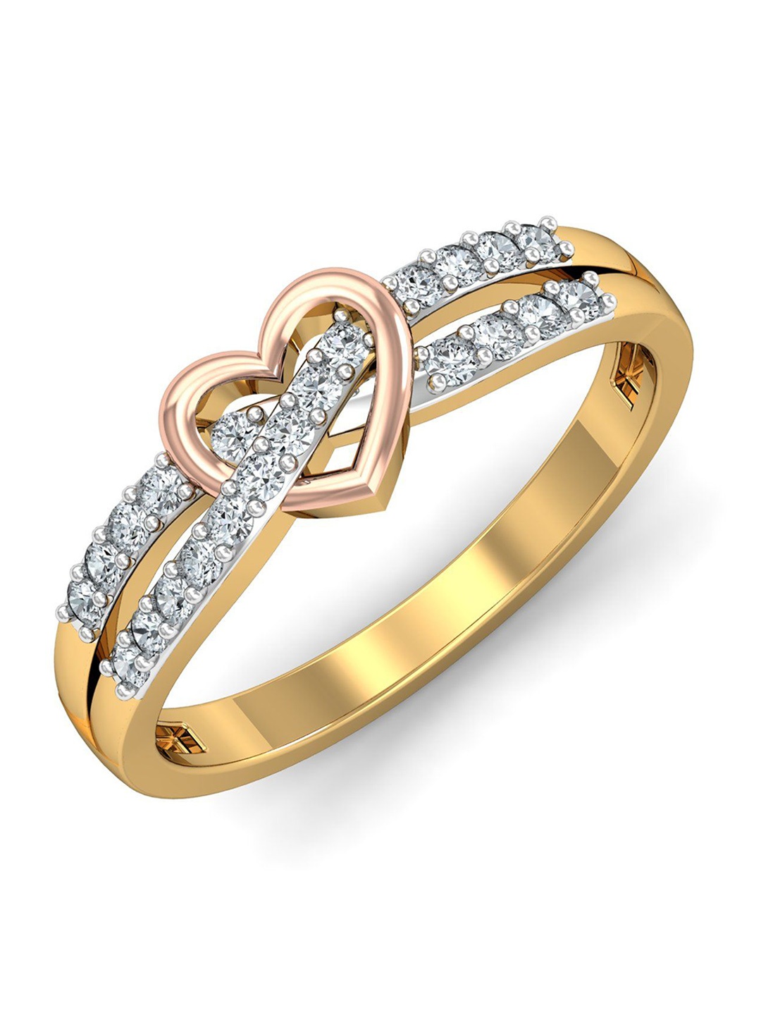 

KUBERBOX Luv-knot 18KT Gold Diamond Studded Finger Ring-2.24gm