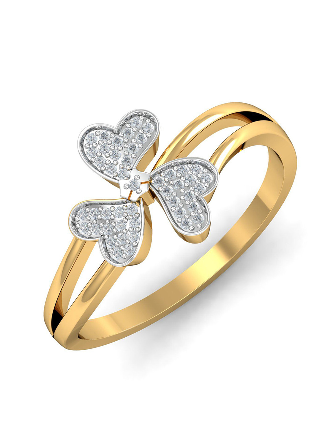 

KUBERBOX Shiny Petal 18KT Gold Diamond-Studded Ring- 2.48gm
