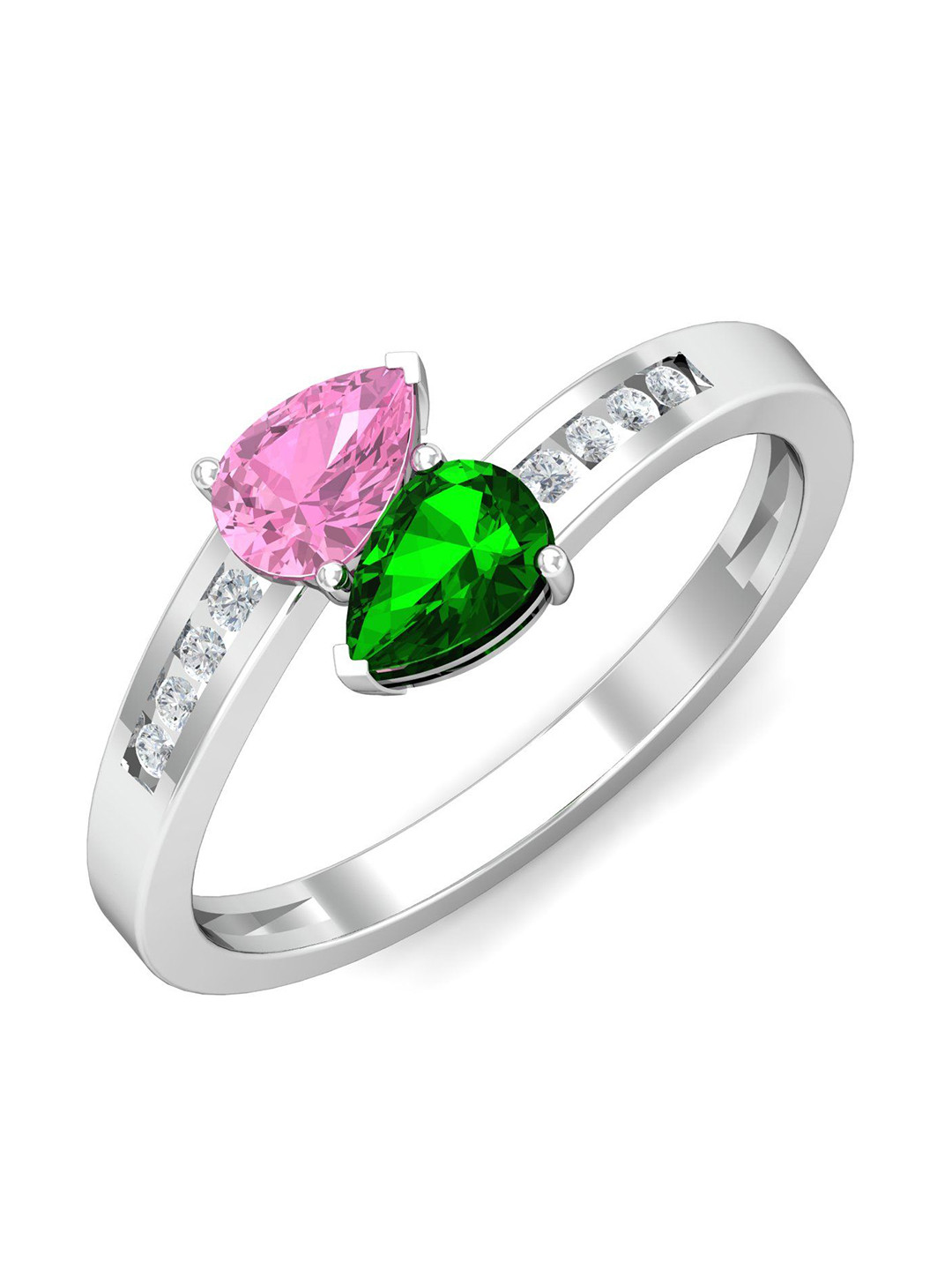 

KUBERBOX Pear 18KT Gold Diamond Tourmaline Studded Finger Ring-2.71gm, Silver