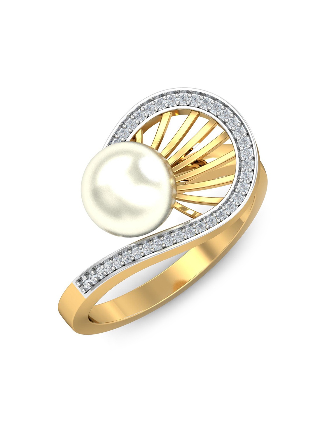 

KUBERBOX Attraits 18KT Gold Diamond-Studded Pearl Ring-4.51 gm