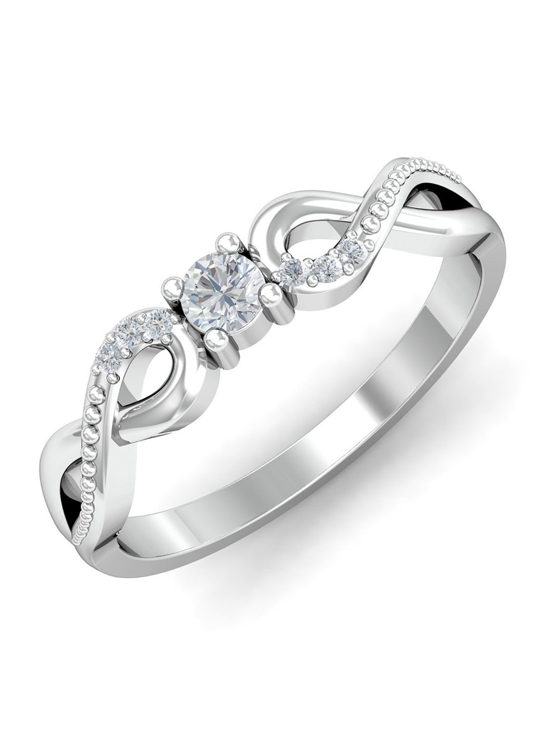 

KUBERBOX Enchanting Infinity Solitaire 18KT White Gold Diamond Studded Finger Ring-3.15gm, Silver