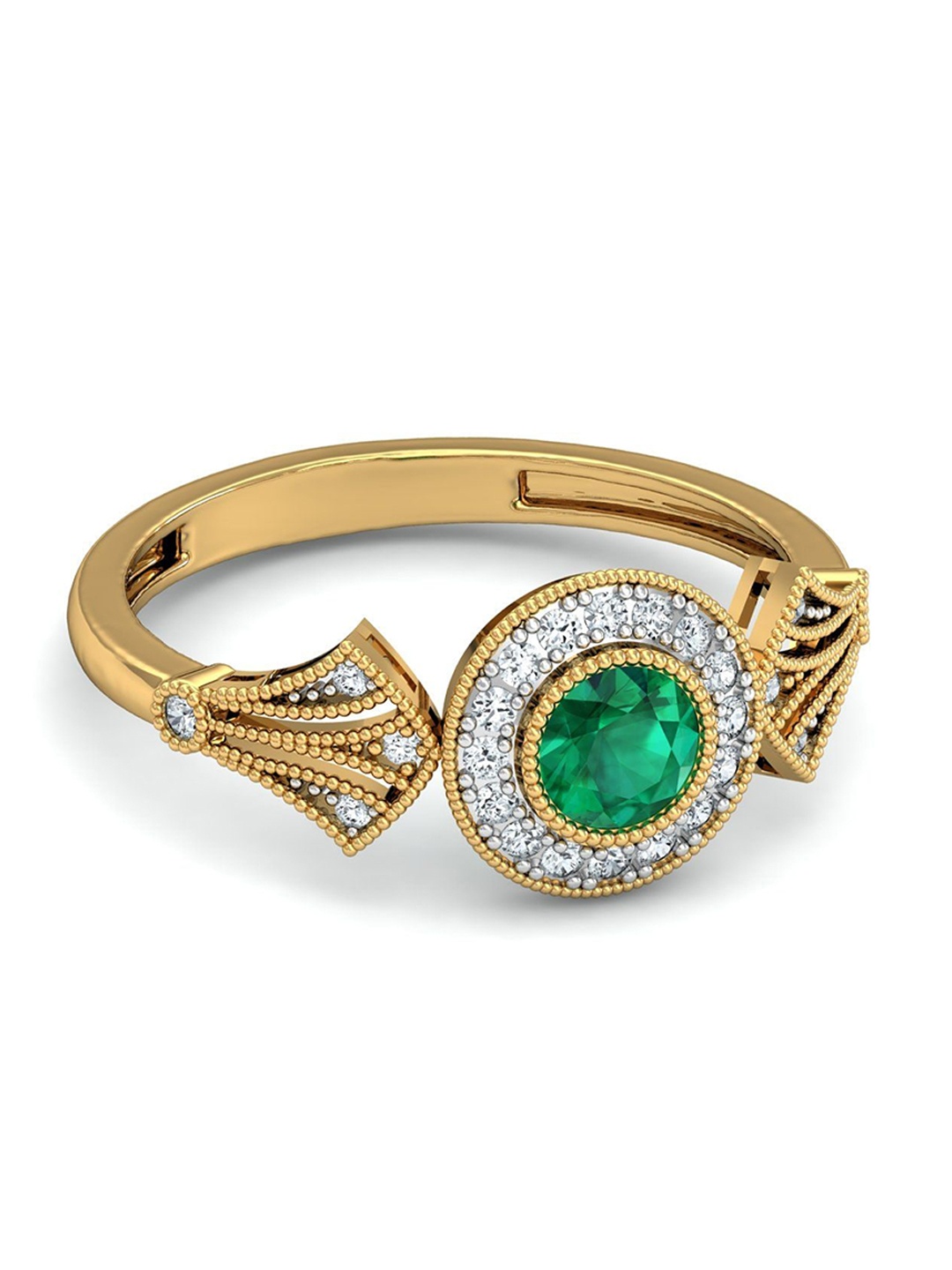 

KUBERBOX Nasagre 18KT Gold Diamond-Studded & Emerald Ring-2 gm