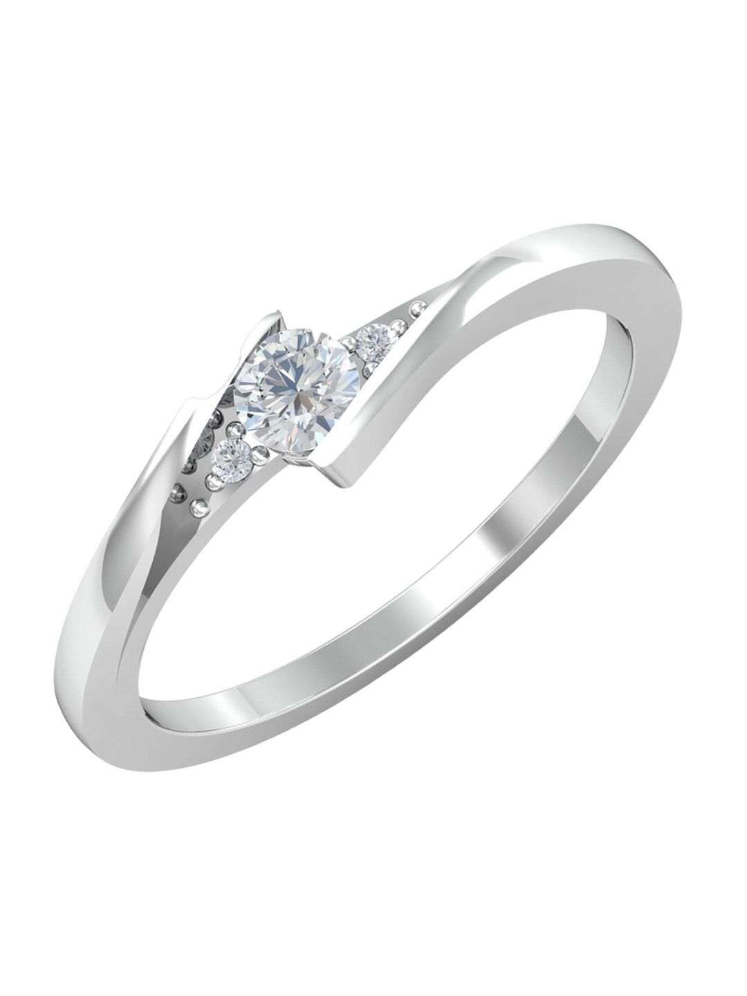 

KUBERBOX Zimber Solitaire 18KT White Gold Diamond-Studded Ring-2.52 gm, Silver