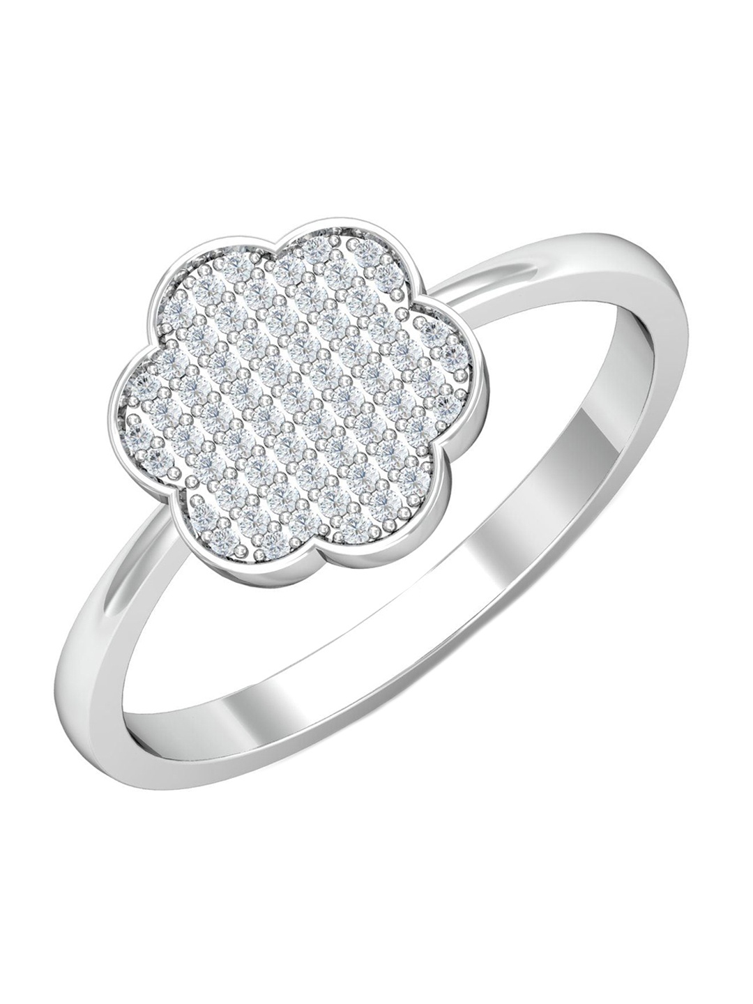 

KUBERBOX Glam Glittery 18KT White Gold Diamond Studded Finger Ring-2.52gm, Silver