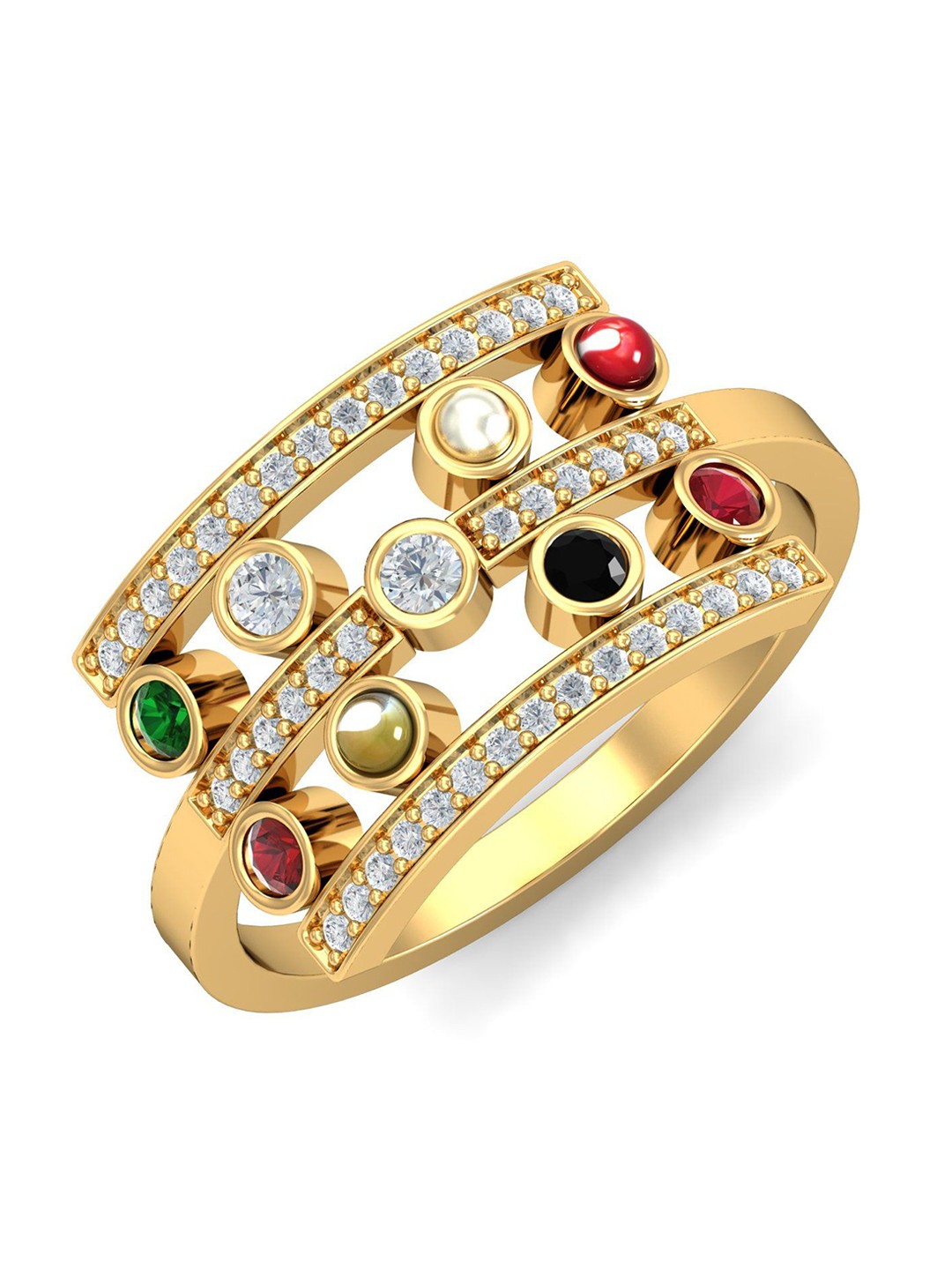 

KUBERBOX Navratna 18KT Gold Diamond Studded Finger Ring-0.23gm