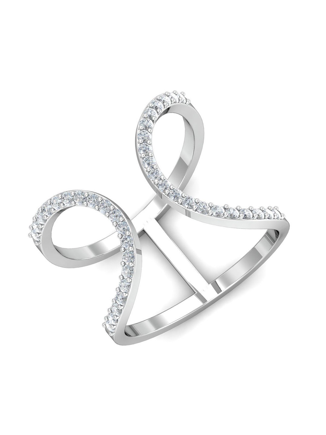 

KUBERBOX White Gold Diamond Studded Twisted Open Ring - 3.77 g, Silver