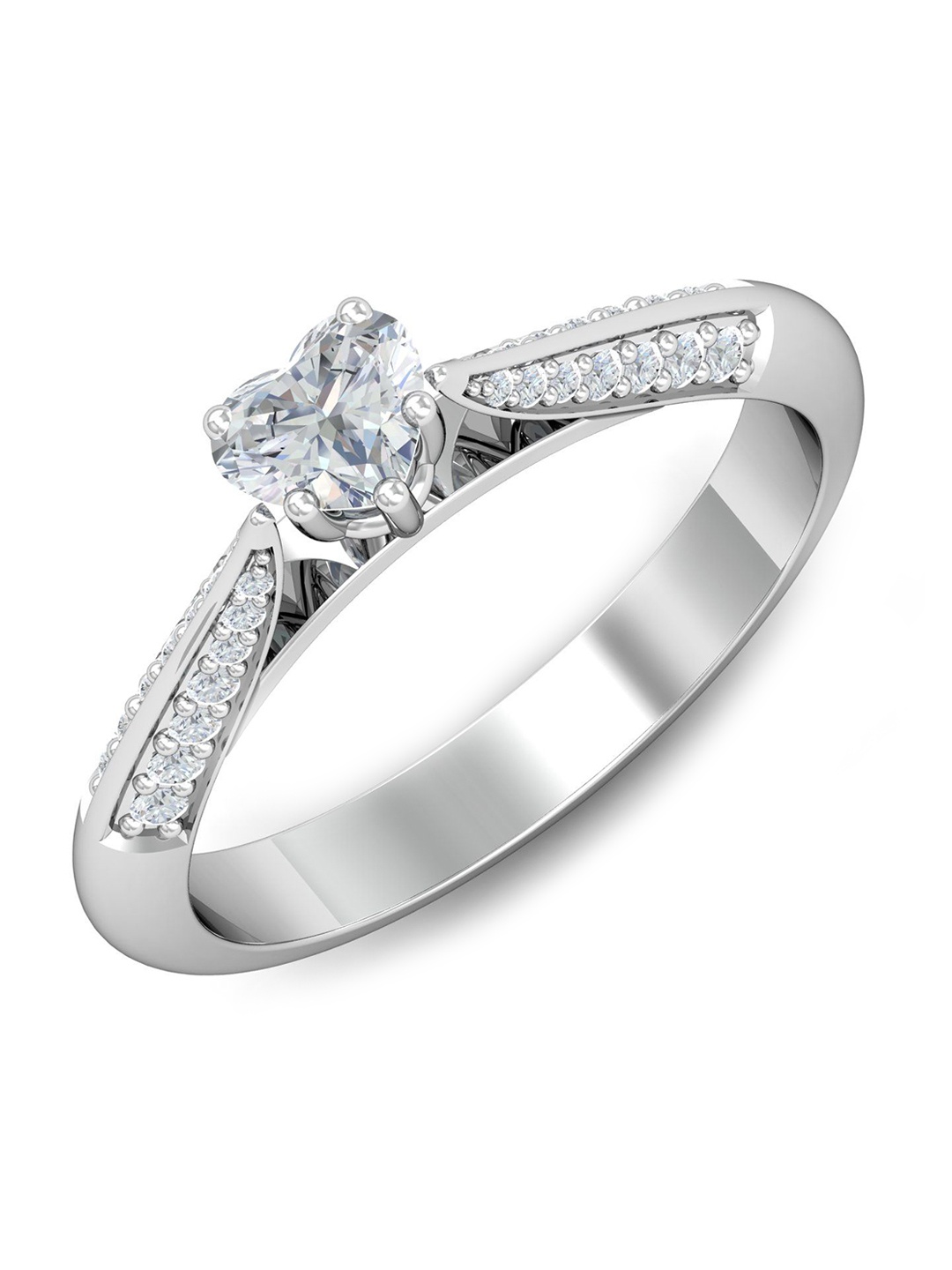 

KUBERBOX Ultimate Heart Solitaire 18KT White Gold Diamond Studded Finger Ring- 2.61gm, Silver