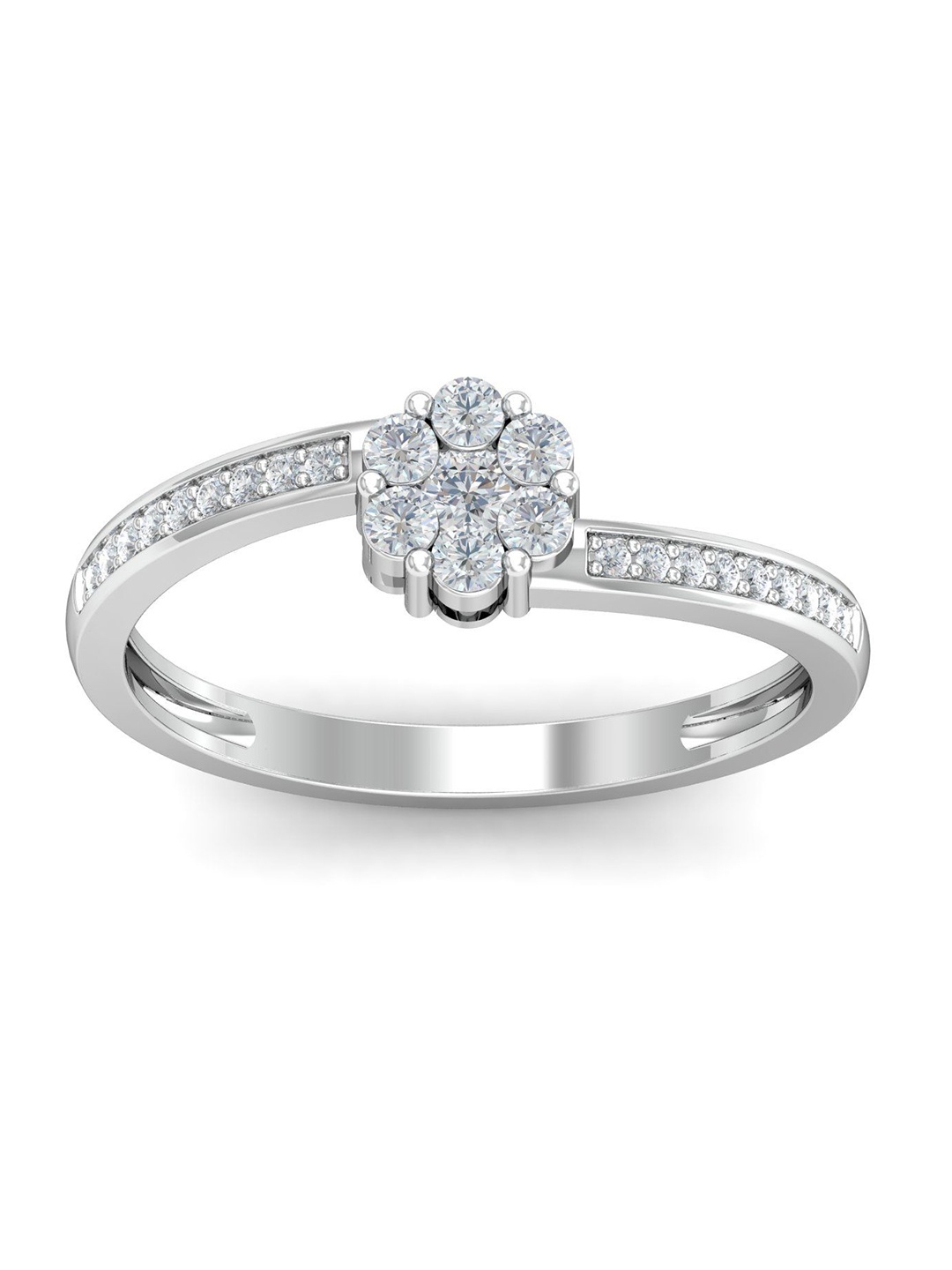 

KUBERBOX Jazba Dazzling 18KT White Gold Diamond Studded Finger Ring- 2.43gm, Silver