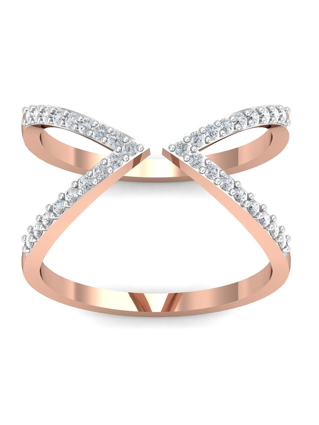 

KUBERBOX Triangular Open 18KT Rose Gold Diamond Studded Finger Ring-3.22gm