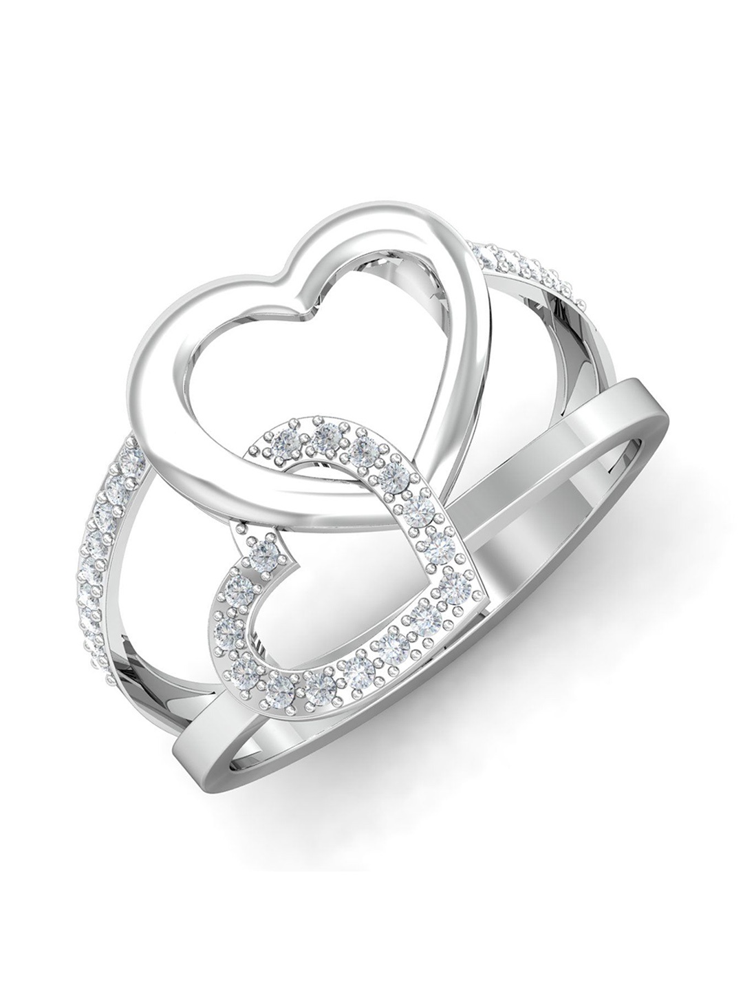 

KUBERBOX Interlocked Love 18KT White Gold Diamond Studded Finger Ring- 3.24gm, Silver