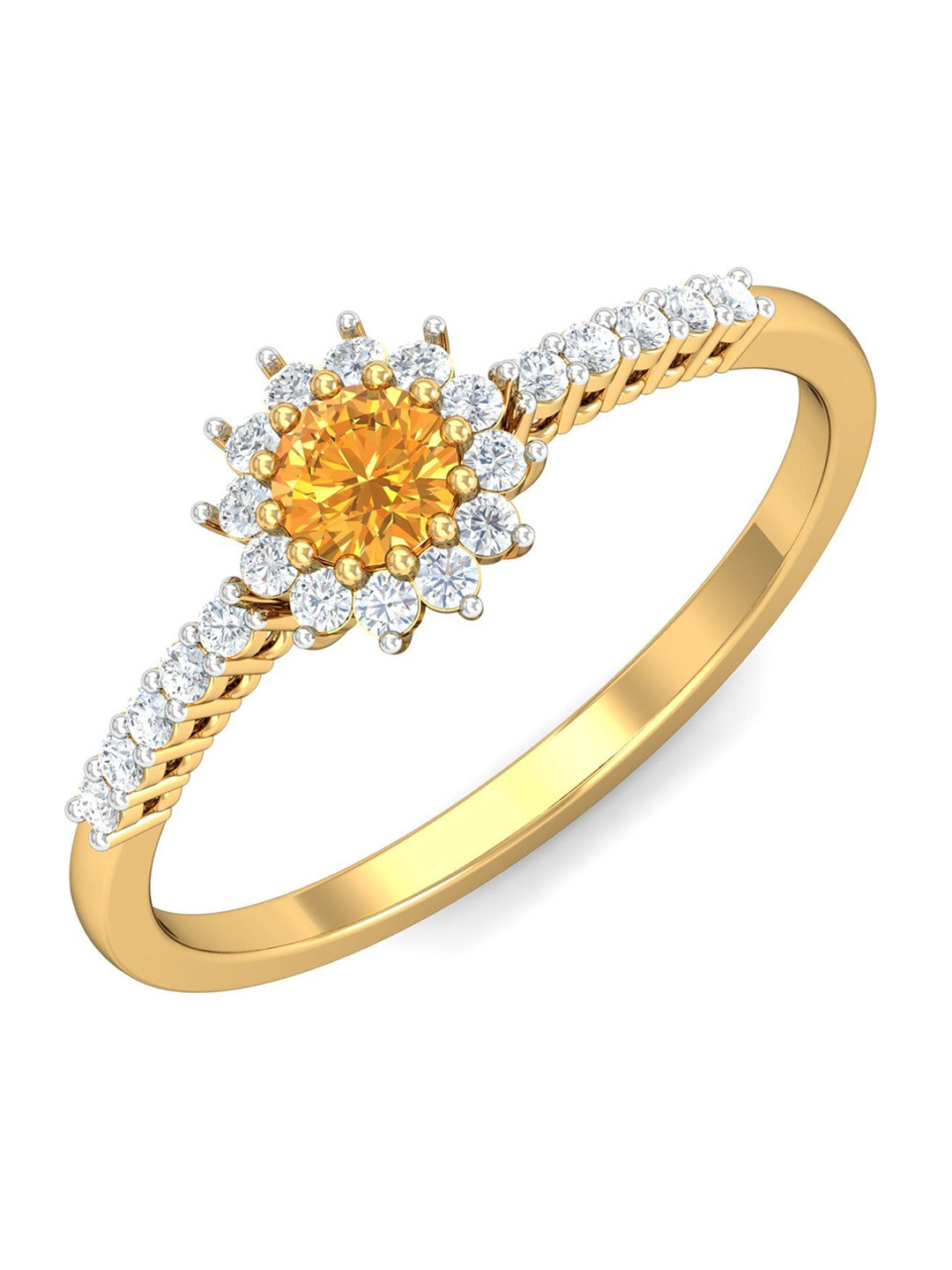 

KUBERBOX Glam 18KT Gold Diamond Citrine Studded Finger Ring-1.94gm
