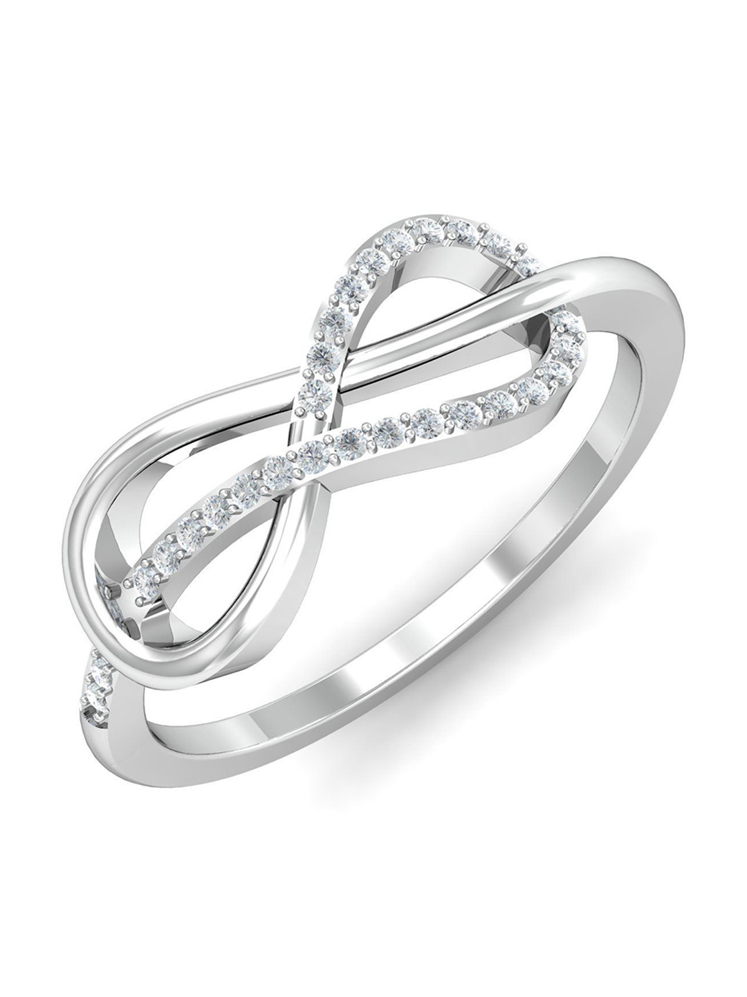 

KUBERBOX Swirl 18KT White Gold Diamond Studded Ring - 2.99gm, Silver