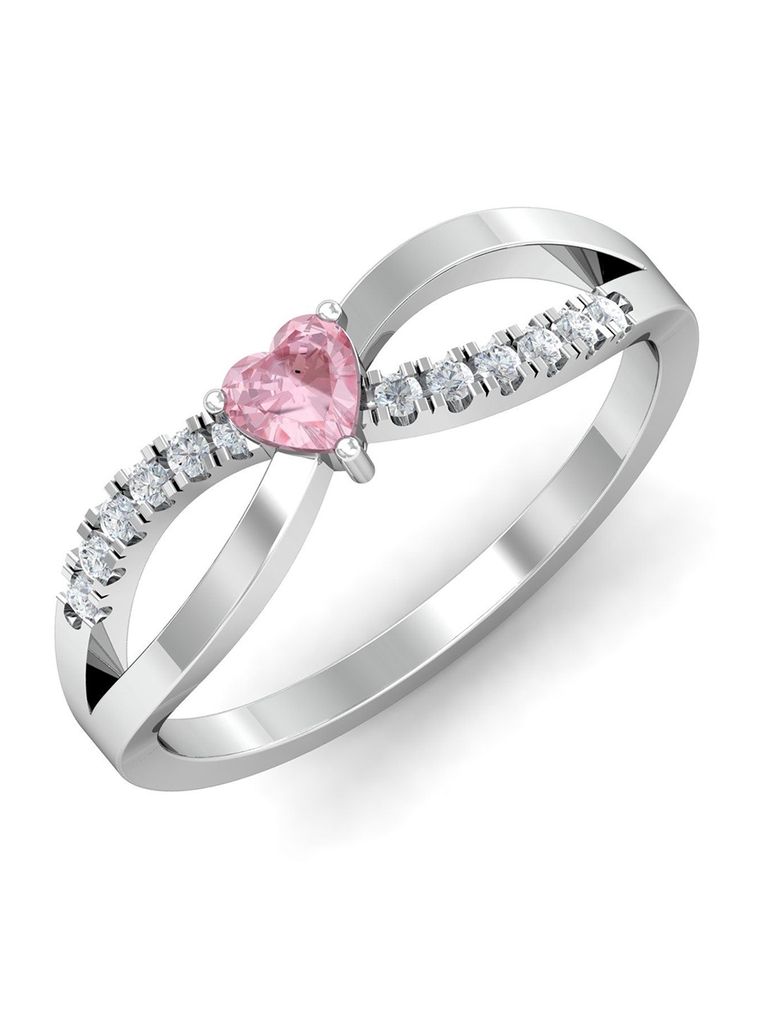 

KUBERBOX Criss-Cross 18KT White Gold Diamond-Studded & Quartz Ring-2.7 gm, Silver
