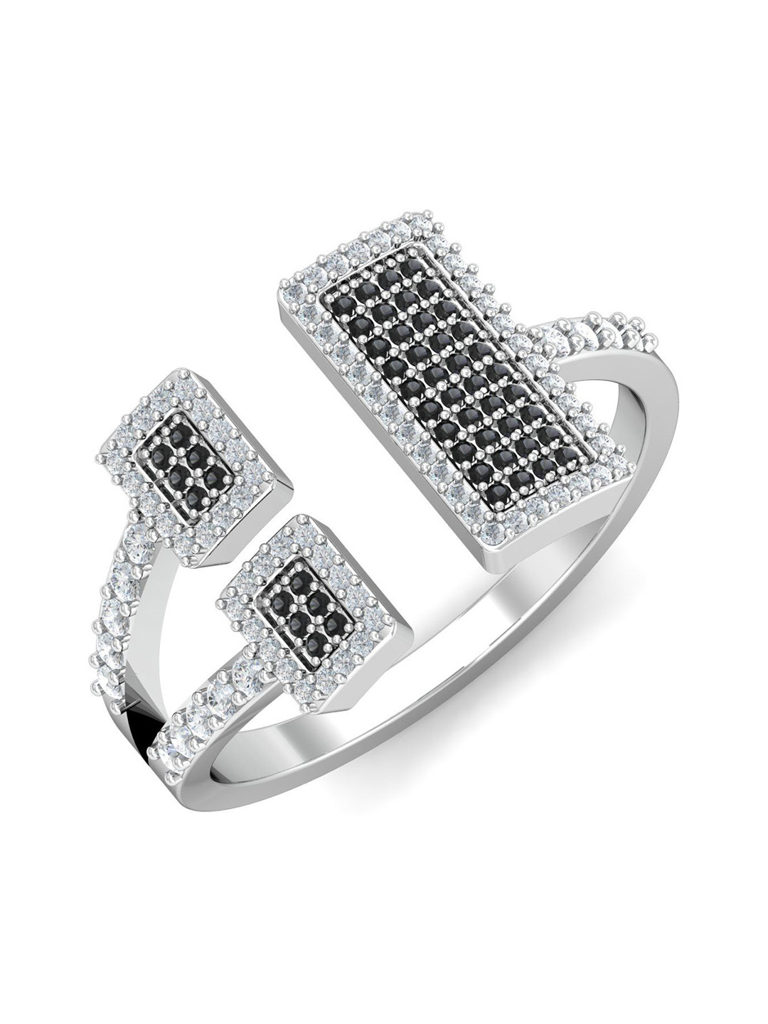 

KUBERBOX Bold Open 18KT White Gold Diamond Studded Ring -3.89 gm, Silver