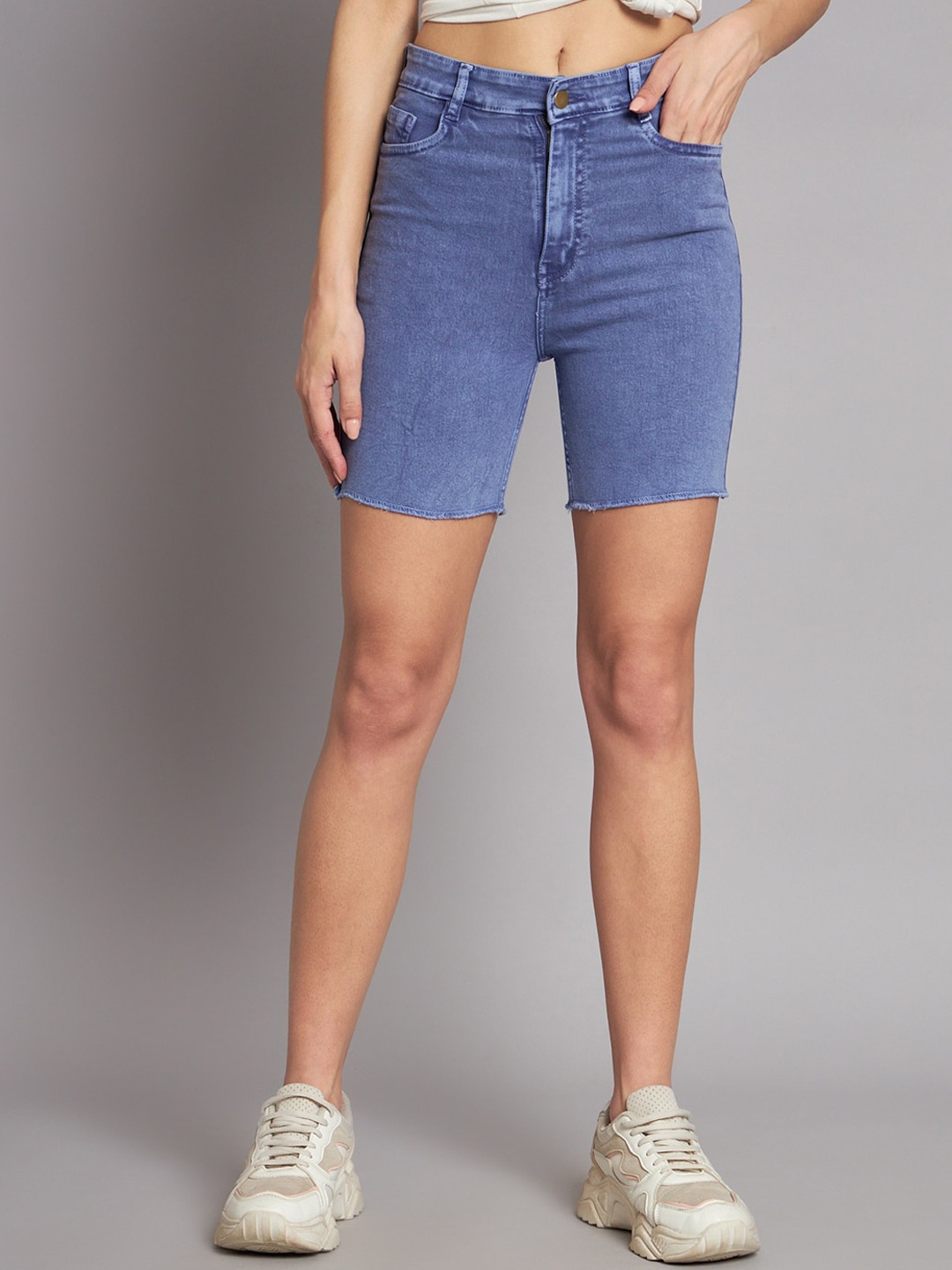 

GUTI Women Washed High-Rise Denim Shorts, Blue
