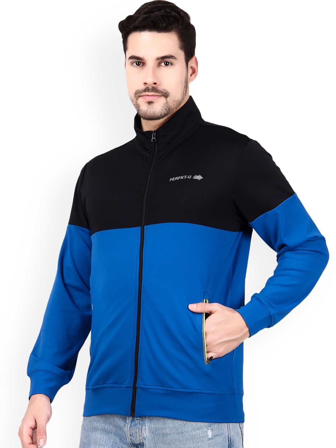 

PERFKT-U Colourblocked Windcheater Antimicrobial Sporty Jacket, Blue